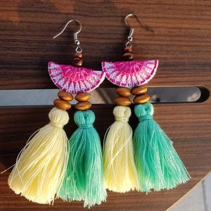 Pillow bohemian cotton tassel earring handmade